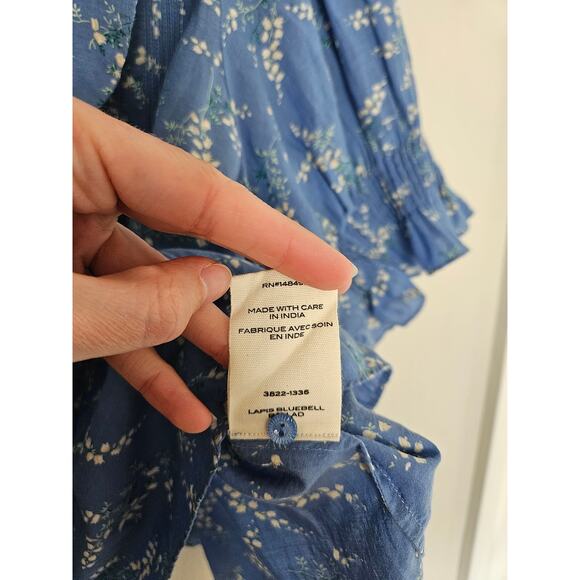 DOEN Blue Bluebell Ballad Floral Henri Top Cotton Blouse Size X-Small - Picture 11 of 16
